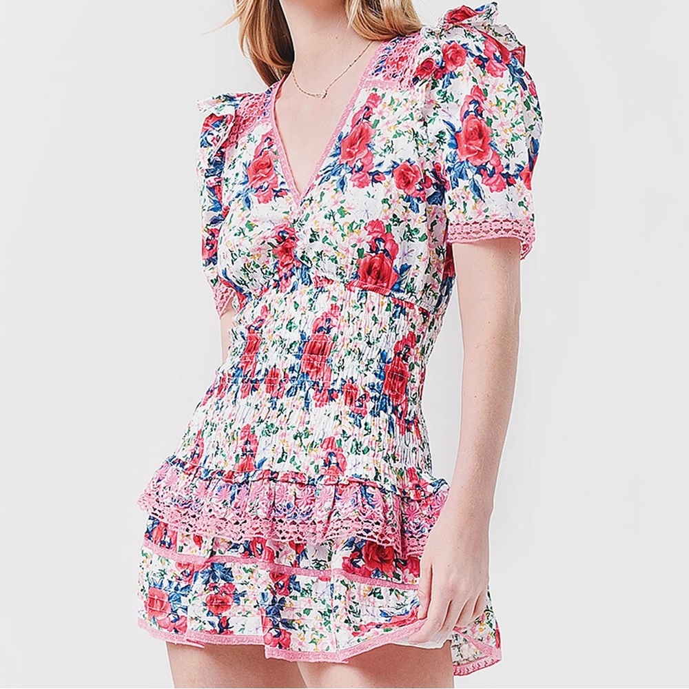 LoveShackFancy Rena Mini Dress in Rush of Red - Size XS